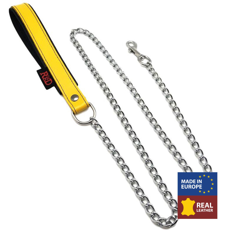 The Red Laisse avec Poignée en cuir 1m Jaune